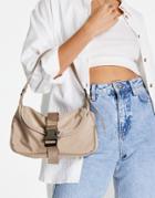 Topshop Nylon Buckle Shoulder Bag In Stone-neutral