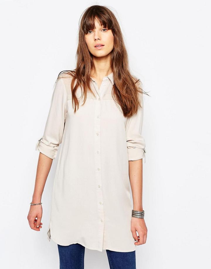 Only Averina Longline Shirt In Stone - Pumice Stone
