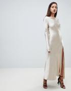 Bec & Bridge Satin Thigh Split Midi Dress - Gold