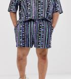 Asos Design Plus Festival Two-piece Shorts With Geo-tribal Print - Blue