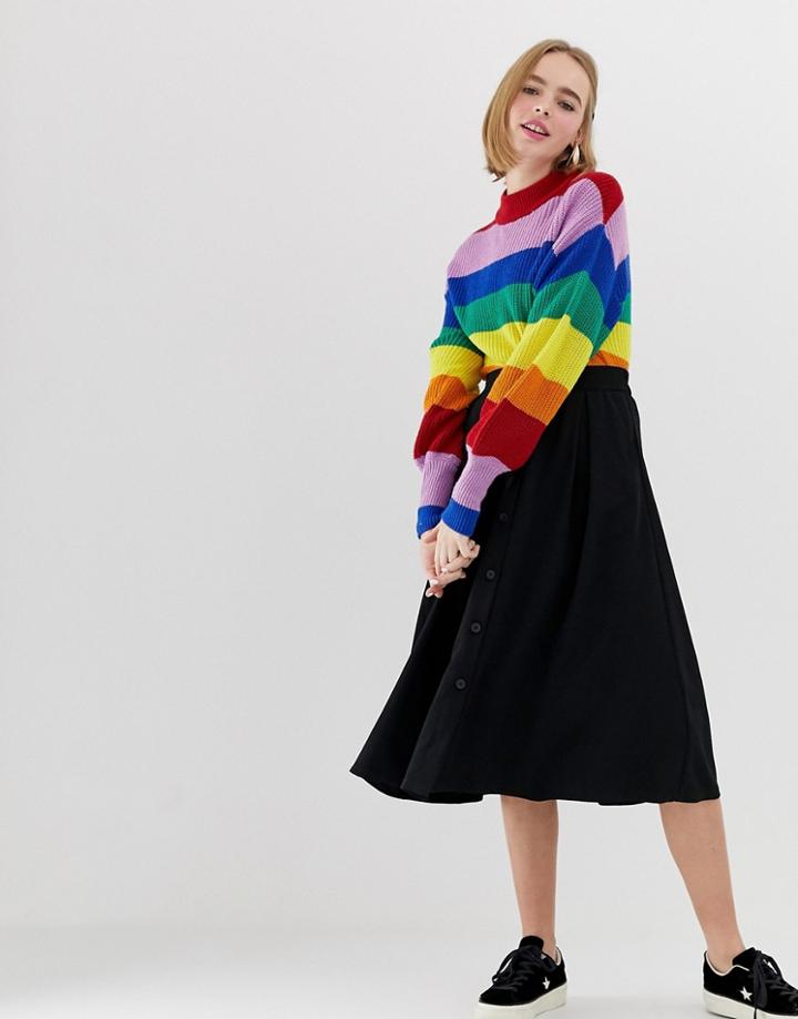 Monki Buttoned Midi Skirt In Black - Black