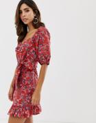 Asos Design Puff Sleeve Skater Mini Dress In Paisley Print - Multi