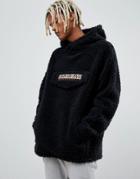 Napapijri Telve Oversized Borg Hoodie In Black Tribe Pack - Black