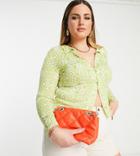 Missguided Plus Slinky Shirt In Green Floral Checkerboard Print