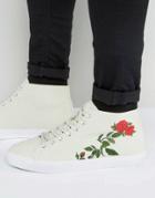 Asos Lace Up Sneakers In Off White With Floral Embroidery - Gray