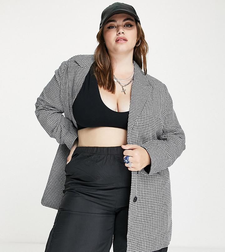 Urban Threads Plus Single Breasted Blazer In Black Mirco Check - Part Of A Set