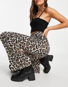 Noisy May Organic Cotton Blend Flared Pants In Leopard Print-multi
