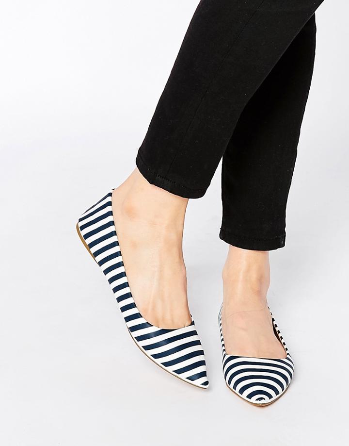 London Rebel Stripe Point Flat Shoes - Navy