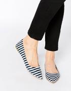 London Rebel Stripe Point Flat Shoes - Navy
