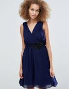 Little Mistress Applique Crossover Dress - Navy