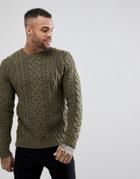 Asos Chunky Cable Knit Sweater In Khaki - Green