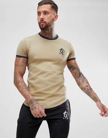 Gym King Muscle Ringer T-shirt In Khaki With Logo - Green