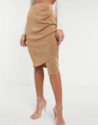 Closet London Gathered Wrap Midi Skirt In Camel-neutral