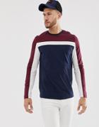 Asos Design Long Sleeve T-shirt With Color Block Panels In Navy - Navy