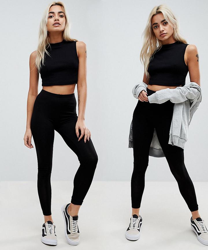 Asos Design Petite 2 Pack High Waisted Leggings In Black Save