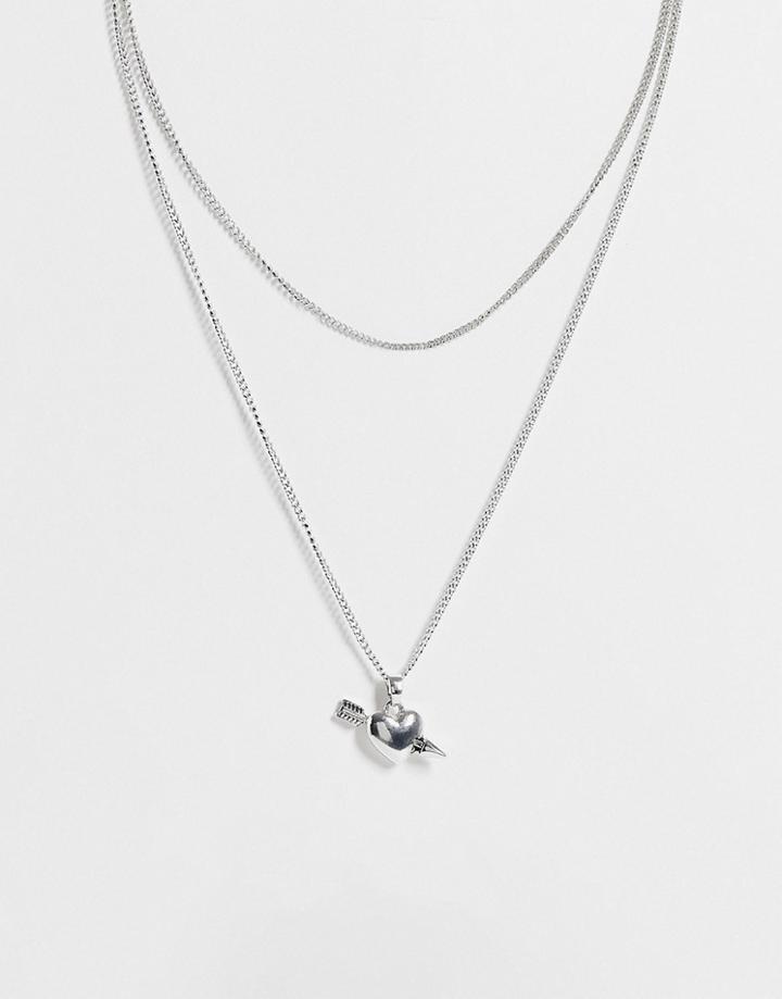 Topshop Arrow Heart Multirow Necklace In Gold-silver