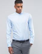 Number Eight Savile Row Skinny Grandad Shirt With Stripe - Blue