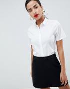 Asos Design Boxy Short Sleeve Shirt In Stretch Cotton-white
