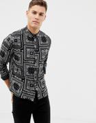 New Look Regular Fit Shirt With Paisley Print In Black - Black