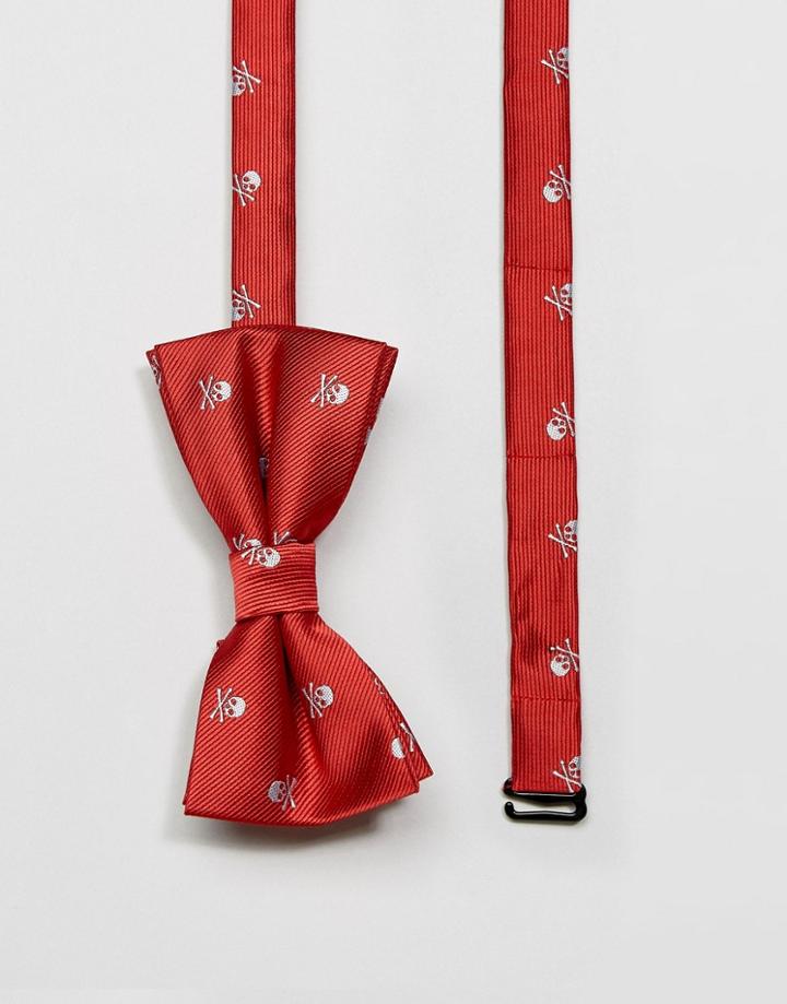 7x Halloween Skull And Crossbones Bow Tie - Red
