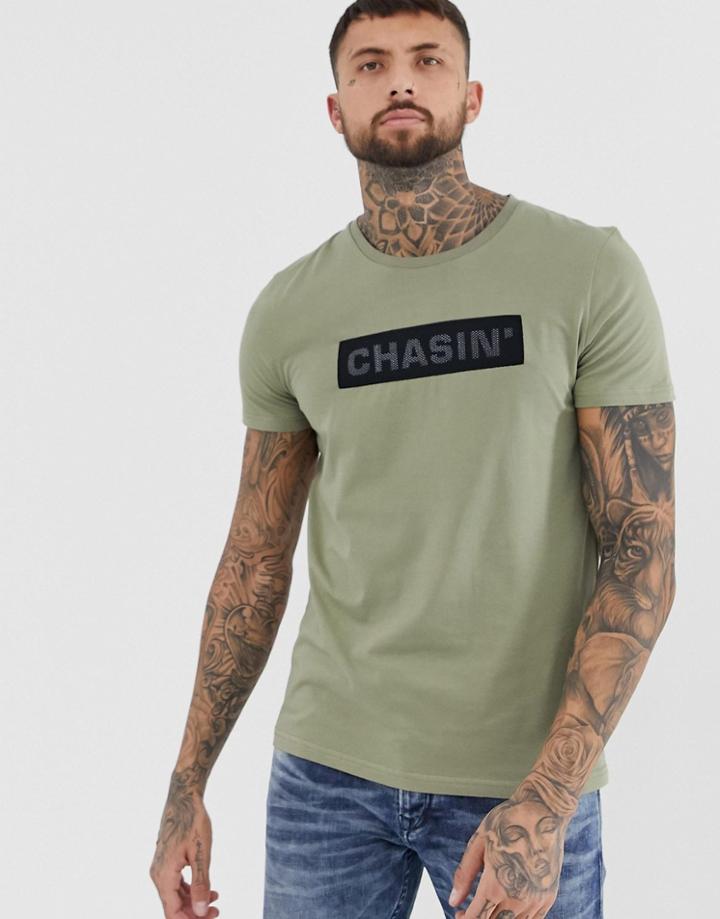 Chasin' Darric Mesh Logo Crew Neck T-shirt In Khaki - Green