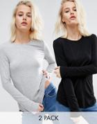 Asos T-shirt With Long Sleeves And Crew Neck 2 Pack - Multi