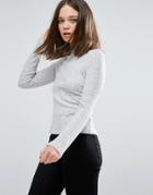 Only Ribbed High Neck Long Sleeved Tee - Gray
