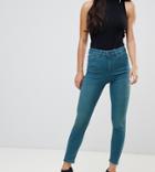 Asos Design Petite Ridley High Waist Skinny Jeans In Mid Green Blue Tone Wash - Blue