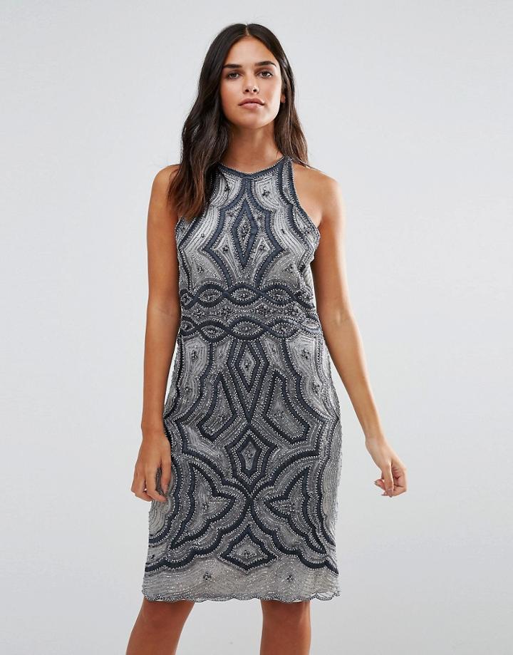 A Star Is Born Heavily Embellished Midi Dress - Silver