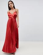 Asos Design Cami Pleated Satin Maxi Dress-orange