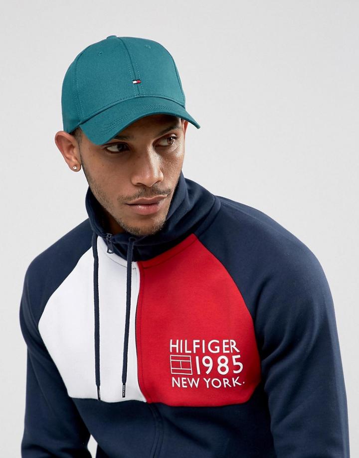 Tommy Hilfiger Denim Logo Baseball Cap In Green - Green