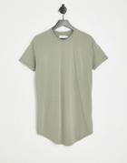 Topman Longline T-shirt In Khaki-neutral