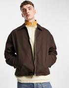 Asos Design Oversized Harrington Jacket In Brown