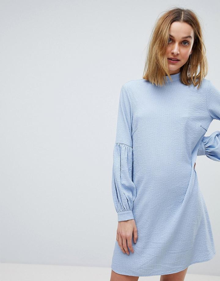 Pieces Striped Woven Mini Shift Dress In Blue