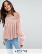 Asos Tall Off Shoulder Top With Shirring - Pink