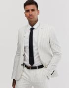 Avail London Skinny Fit Suit Jacket In Stone With Navy Pinstripe