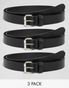 Asos Smart Skinny Leather Belt 3 Pack Save 17% - Black