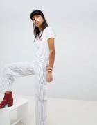 Lost Ink Pants With Wide Leg And Turn Ups In Stripe - Gray