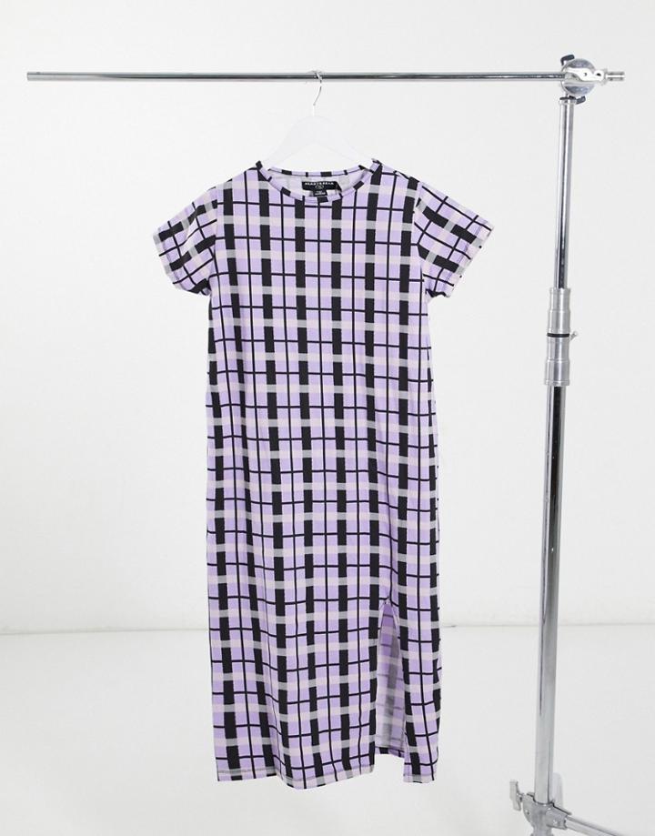 Heartbreak Midi T-shirt Dress In Pink And Black Plaid
