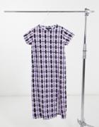 Heartbreak Midi T-shirt Dress In Pink And Black Plaid