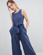 Closet London Jumpsuit With Tie Waist - Blue