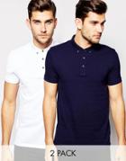 Asos Pique Polo 2 Pack In Navy And White Save 17%