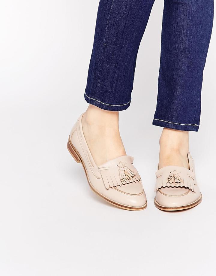 Asos Main Chance Wide Fit Leather Flat Shoes - Nude
