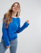 Monki Contrast Round Neck Long Sleeve Top - Blue