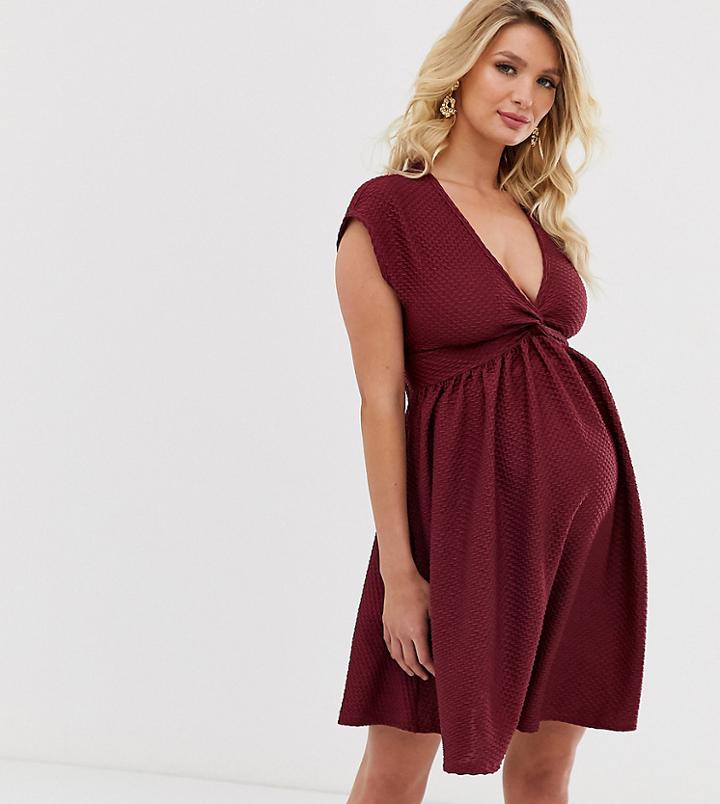 Asos Design Maternity Textured Twist Skater Mini Dress