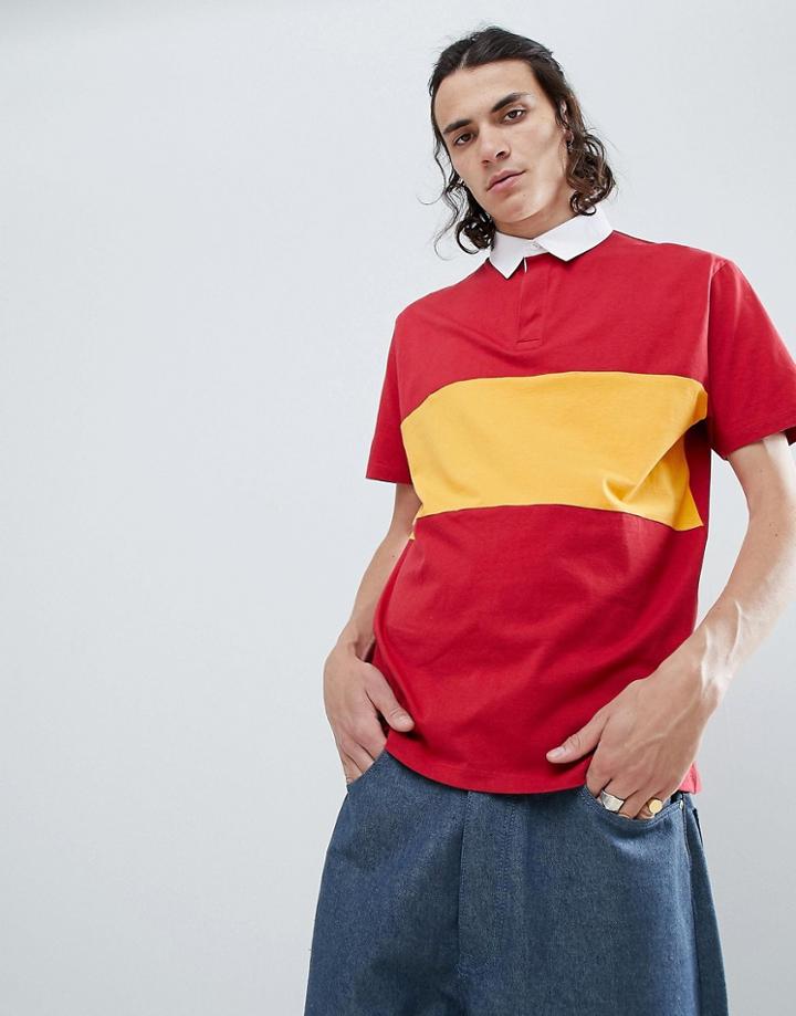 Asos Design Relaxed Fit Rugby Polo With Contrast Panel - Multi