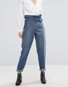 Lost Ink Mom Jeans With Paper Bag Waist - Blue