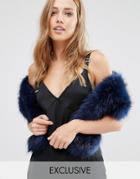 My Accessories Faux Fur Scarf In Navy - Navy
