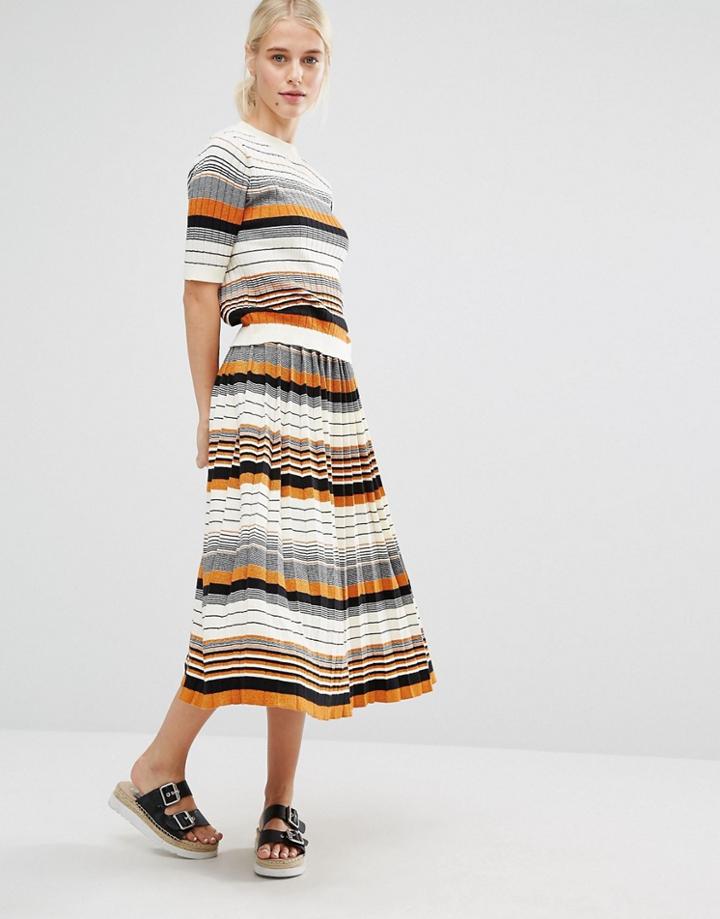 Monki Stripe Midi Skirt - White