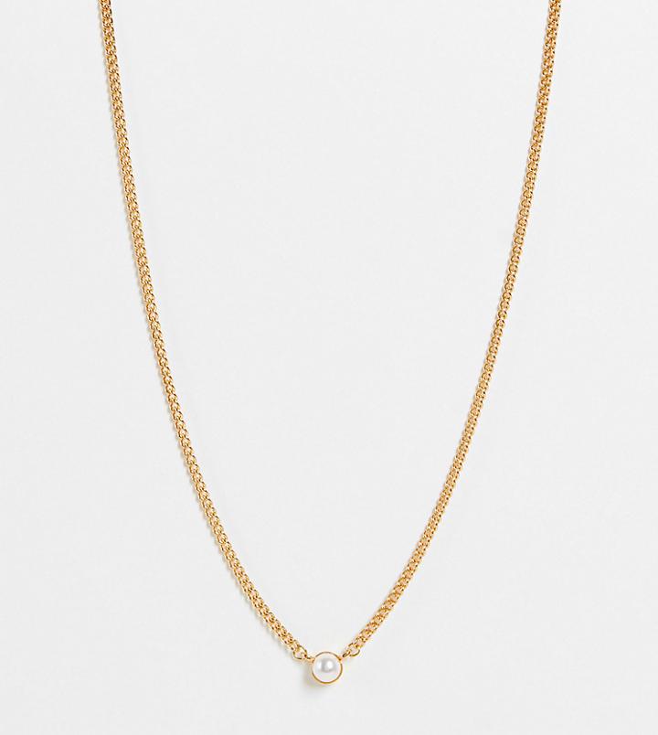 Designb Curve Necklace With Tiny Pearl In Gold Tone